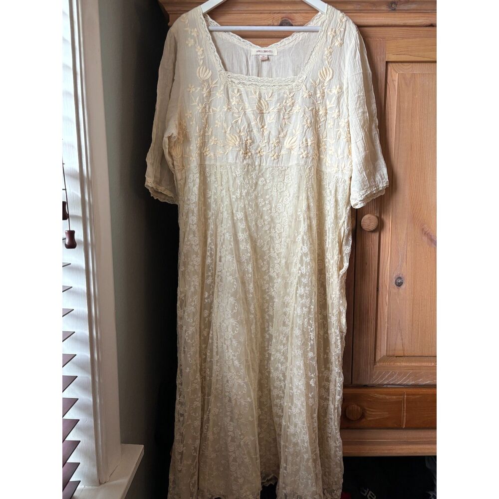 April Cornell | Ivory Vintage Inspired Cotton Lace Empire Waist Midi Dress | XL